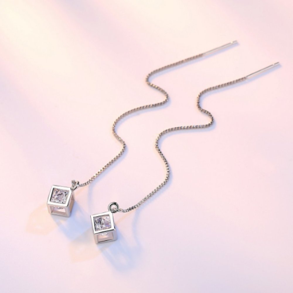 NEW [Set of 3] 925 Sterling Silver Diamond Cube A - Picture 8 of 10